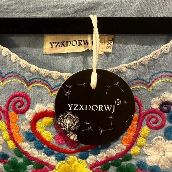 NWT YZXDORWJ Embroidered Sky Blue Dress Size 3X Colorful - Picture 4 of 4